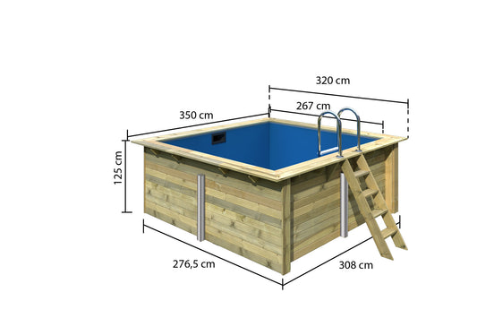 Trend Holzpool SET Rechteck | Blau | 350 x 320 x 124 cm | ca. 8,9 m³ Beckenvolumen