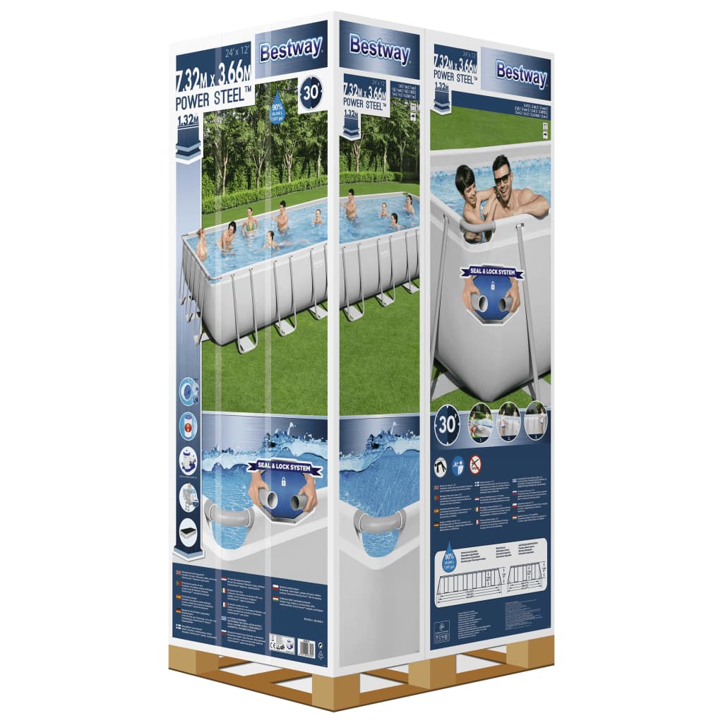 Bestway Power Steel Swimmingpool-Set Rechteckig 732X366X132 Cm Transparent