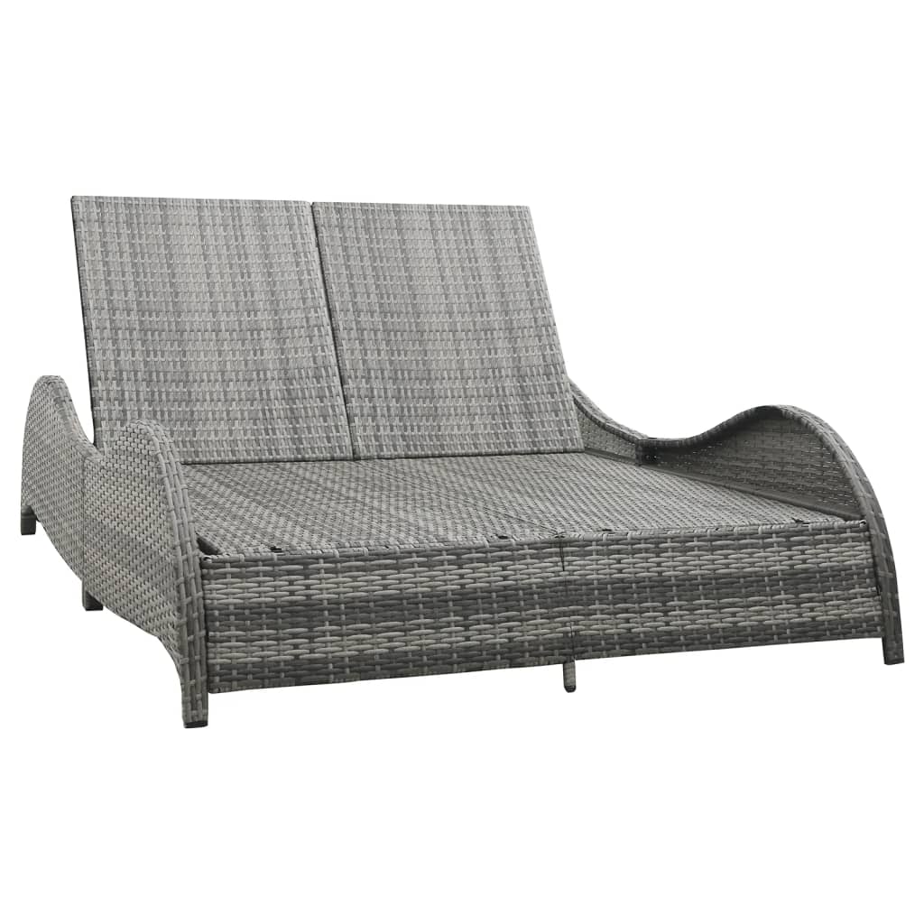 Doppel-Sonnenliege Mit Auflage Poly Rattan Anthrazit