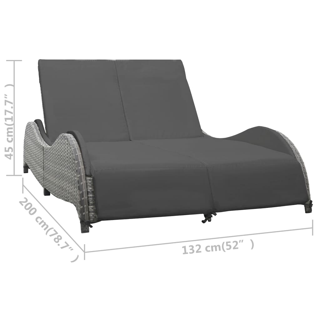 Doppel-Sonnenliege Mit Auflage Poly Rattan Anthrazit
