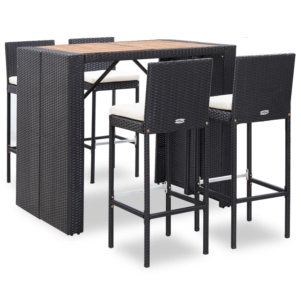 9-Tlg. Garten-Bar-Set Poly Rattan Und Akazienholz