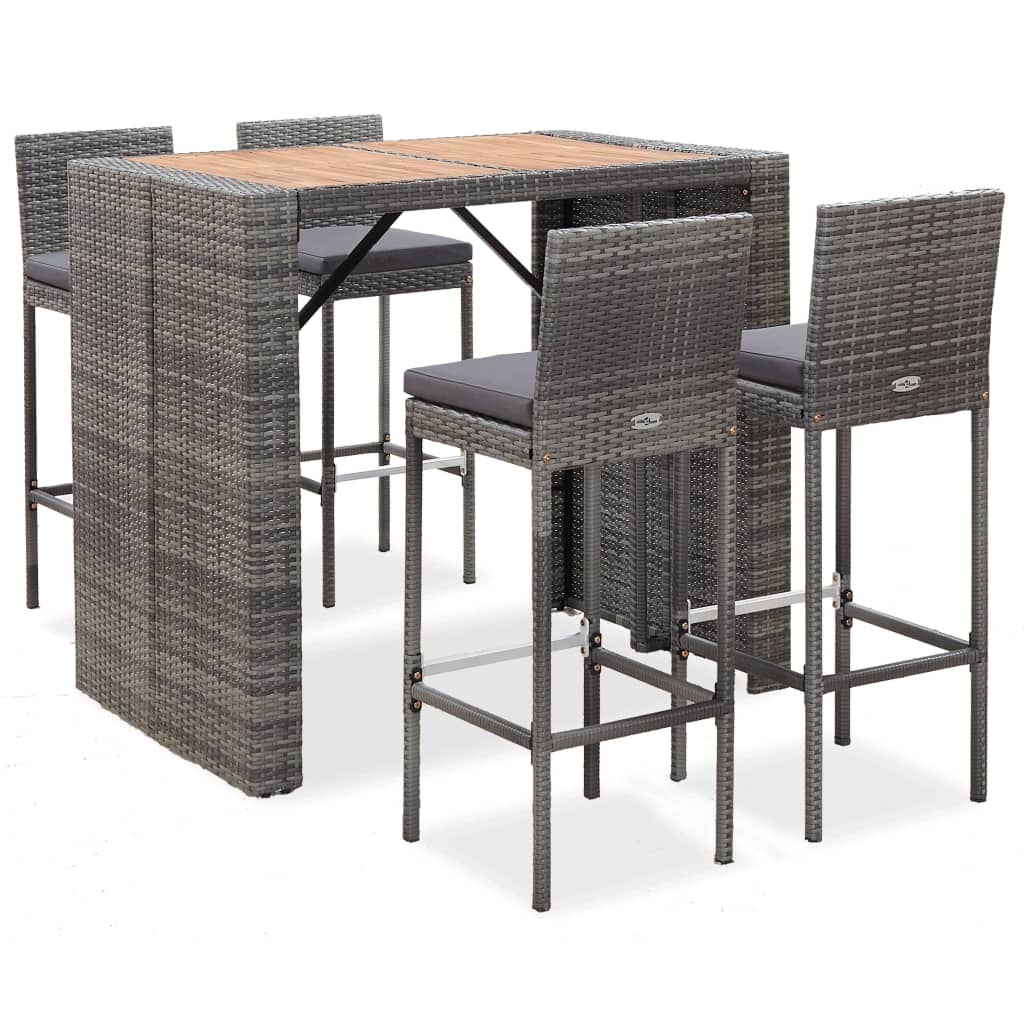 9-Tlg. Garten-Bar-Set Poly Rattan Und Akazienholz