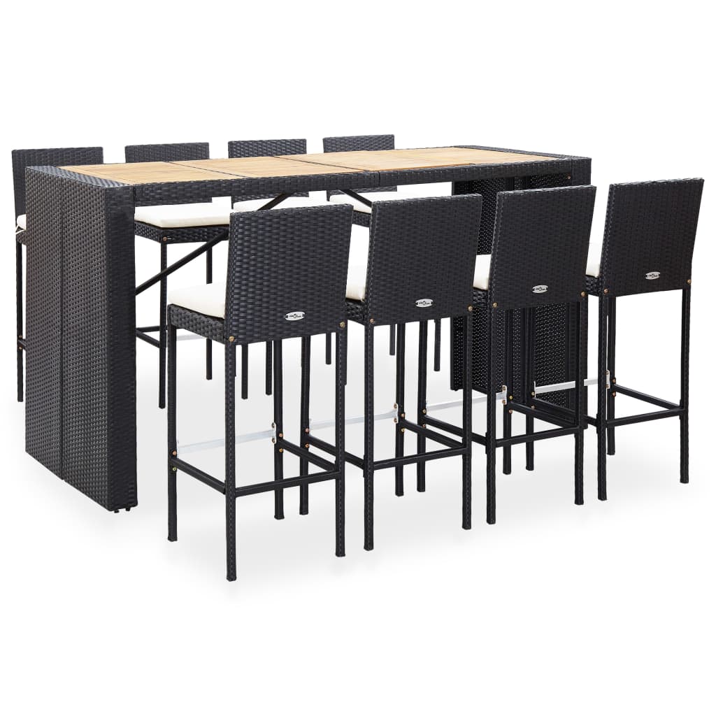 9-Tlg. Garten-Bar-Set Poly Rattan Und Akazienholz