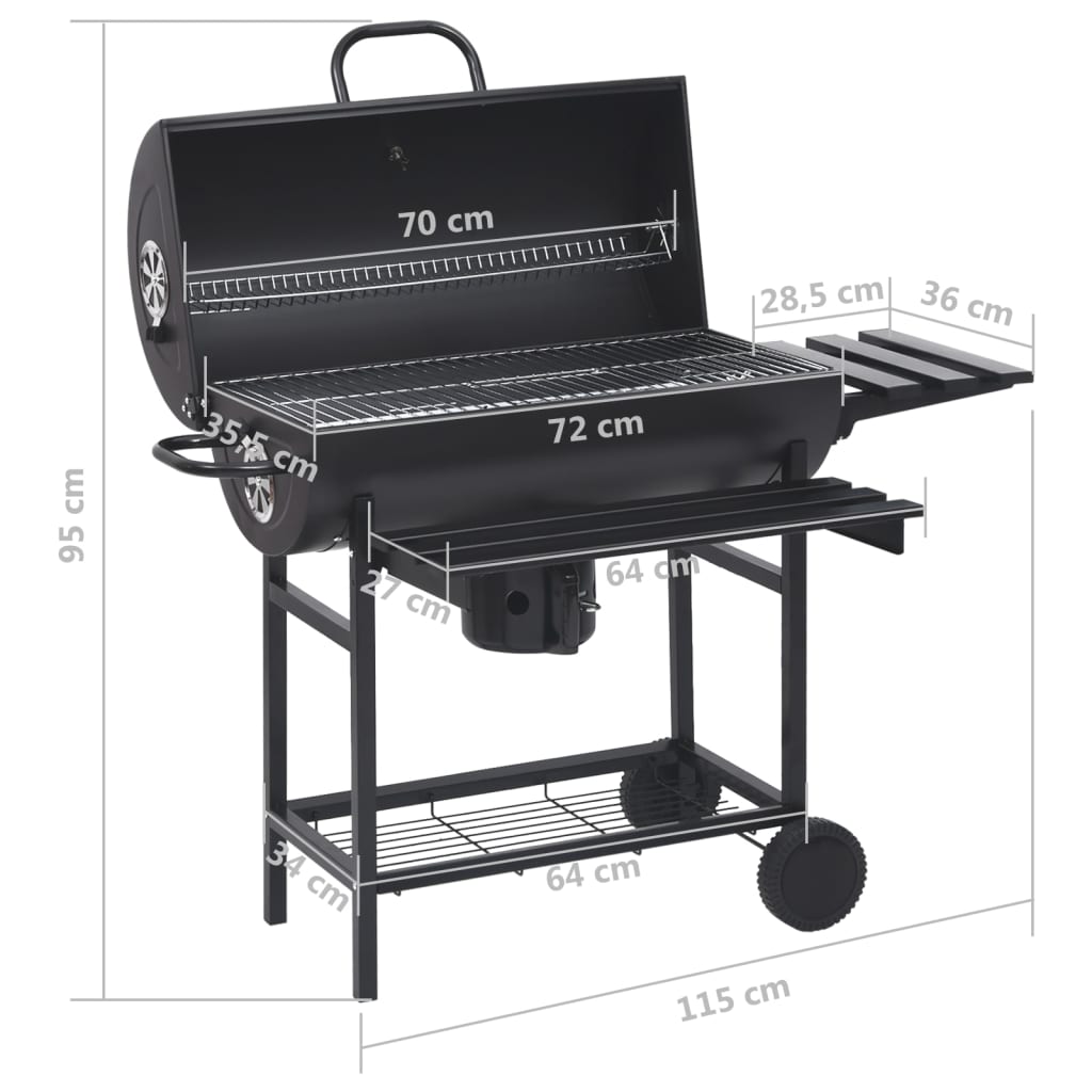 Grillwagen Mit Rädern Und Ablagen Schwarz Stahl 115X85X95 Cm