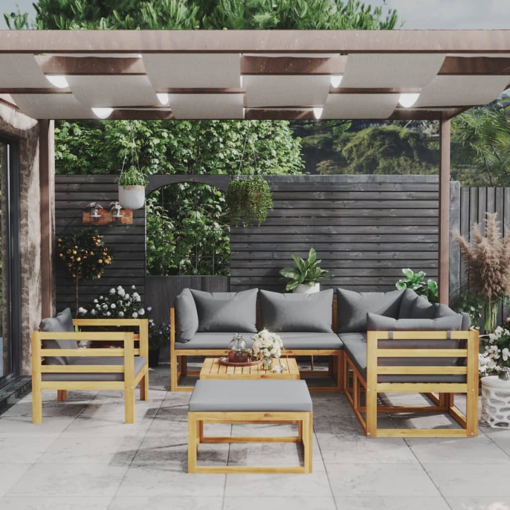 9-Tlg. Garten-Lounge-Set Mit Auflagen Massivholz Akazie