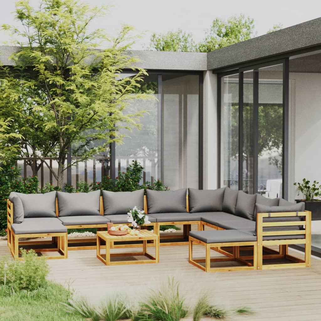 9-Tlg. Garten-Lounge-Set Mit Auflagen Massivholz Akazie