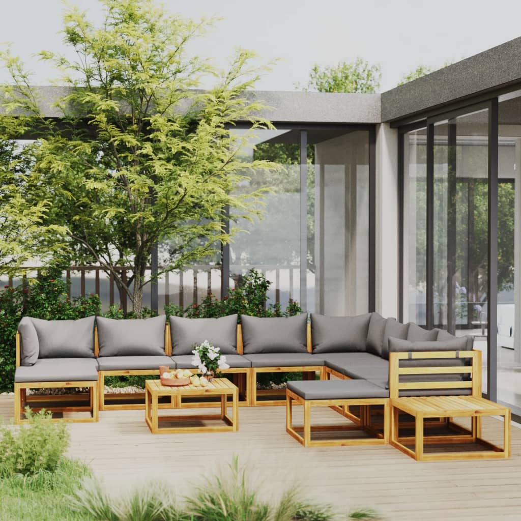 9-Tlg. Garten-Lounge-Set Mit Auflagen Massivholz Akazie