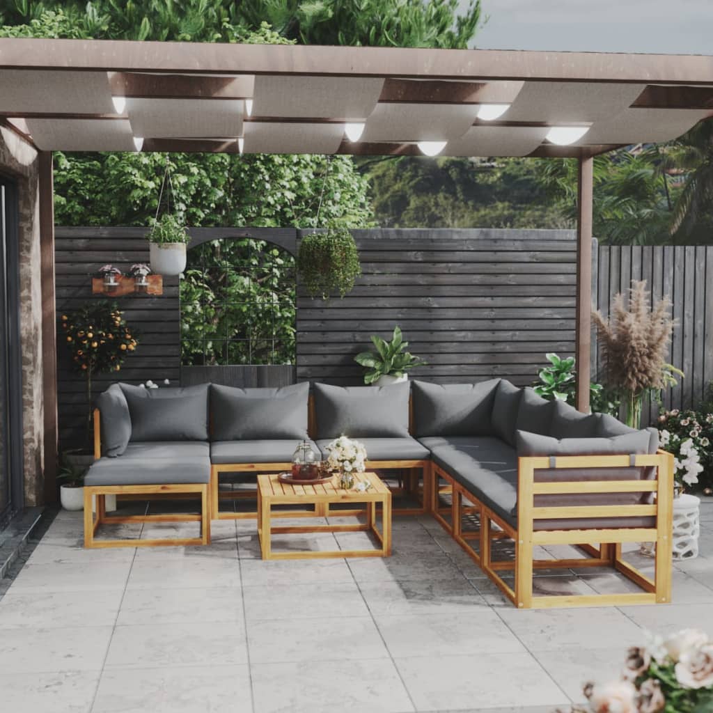 9-Tlg. Garten-Lounge-Set Mit Auflagen Massivholz Akazie