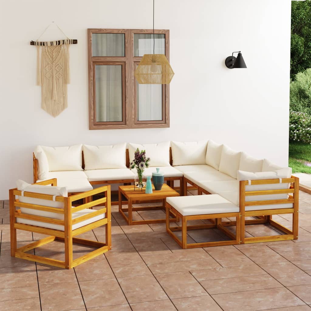 9-Tlg. Garten-Lounge-Set Mit Auflagen Massivholz Akazie