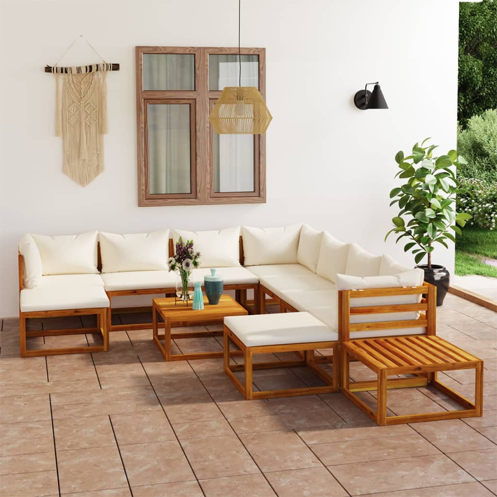 9-Tlg. Garten-Lounge-Set Mit Auflagen Massivholz Akazie