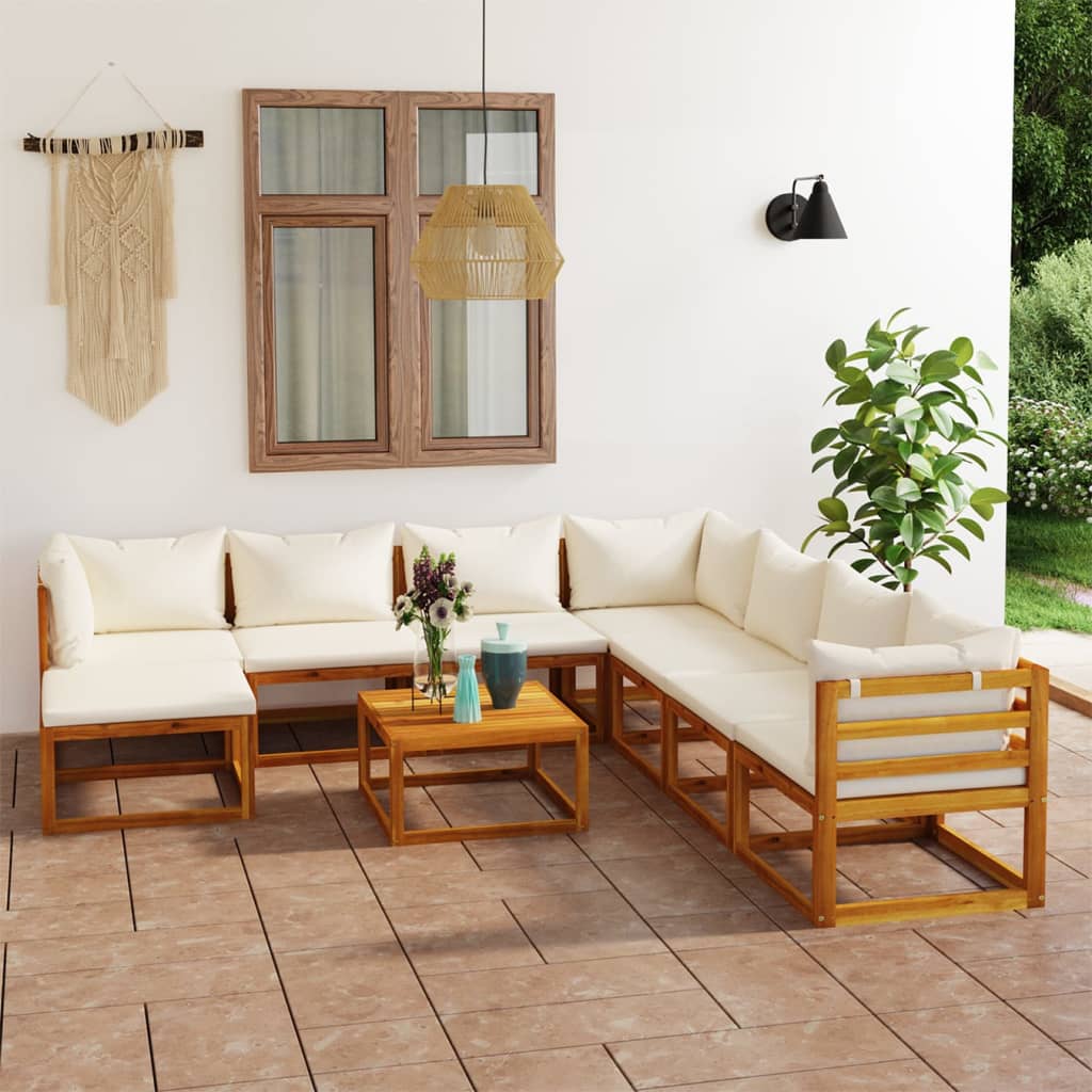 9-Tlg. Garten-Lounge-Set Mit Auflagen Massivholz Akazie