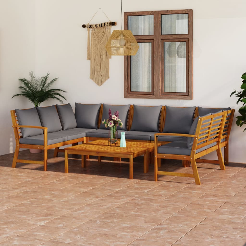 9-Tlg. Garten-Lounge-Set Mit Auflagen Massivholz Akazie