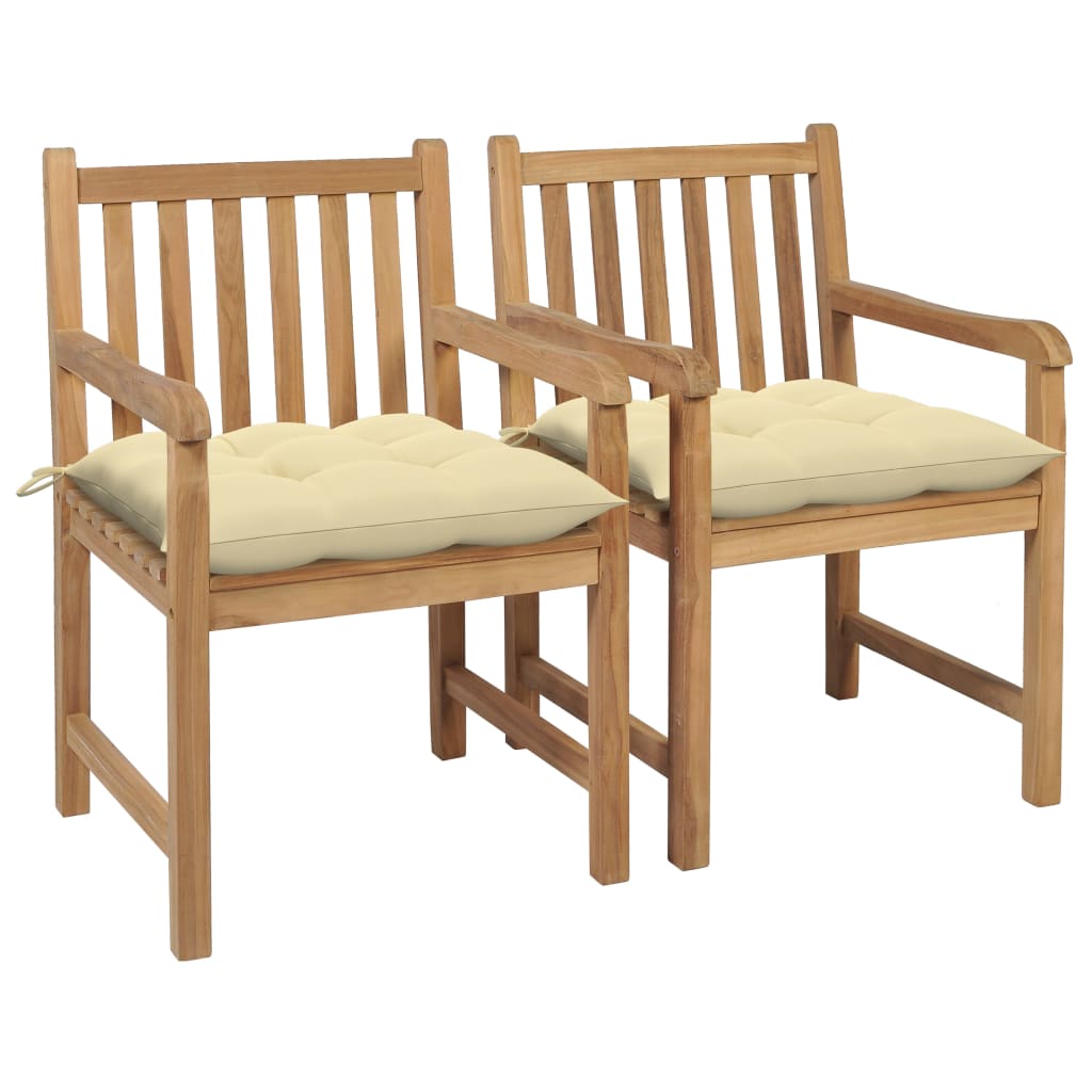 Gartenstühle 8 Stk. Mit Weißen Kissen Massivholz Teak