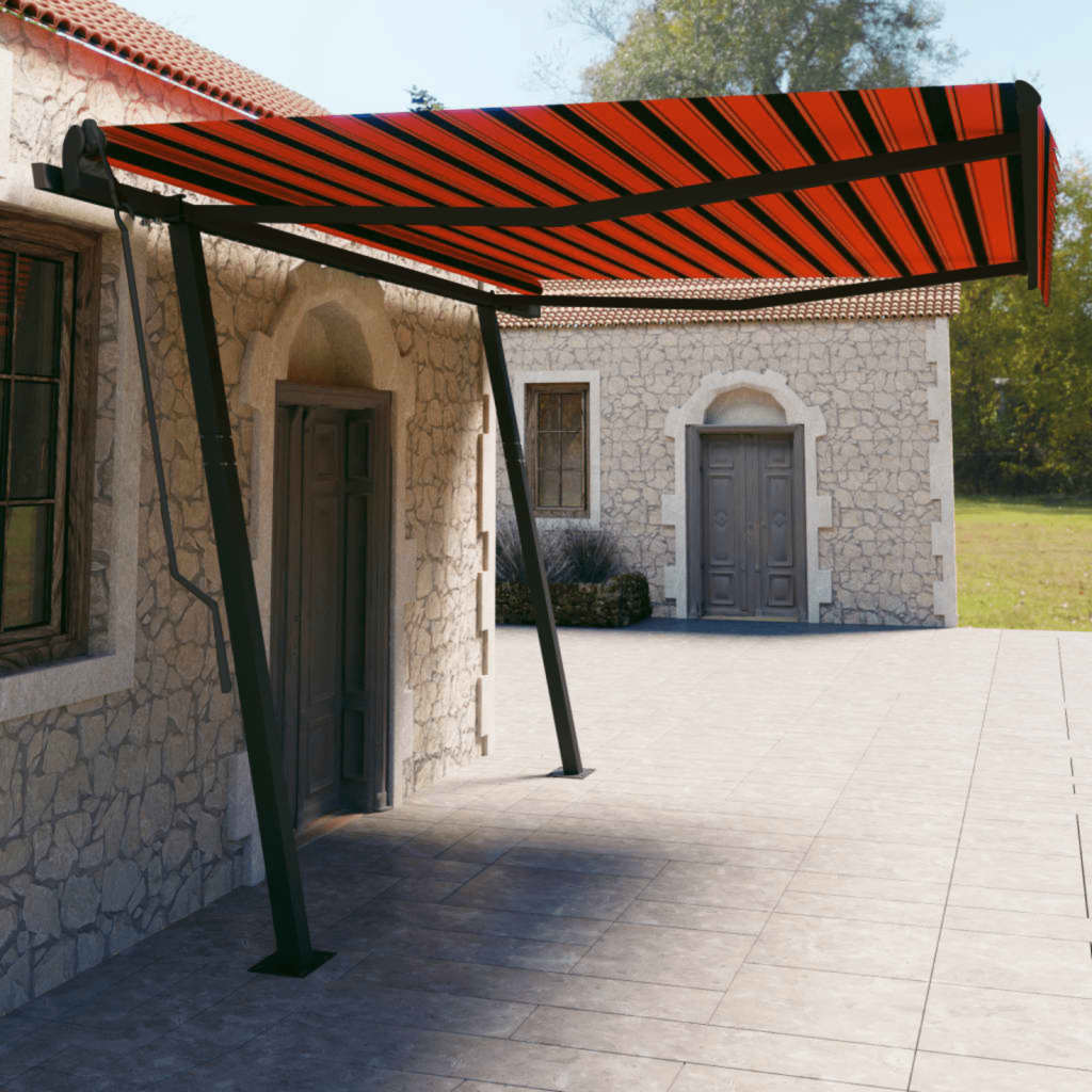 Markise Automatisch Einziehbar Mit Pfosten 6X3,5 M Orange Braun