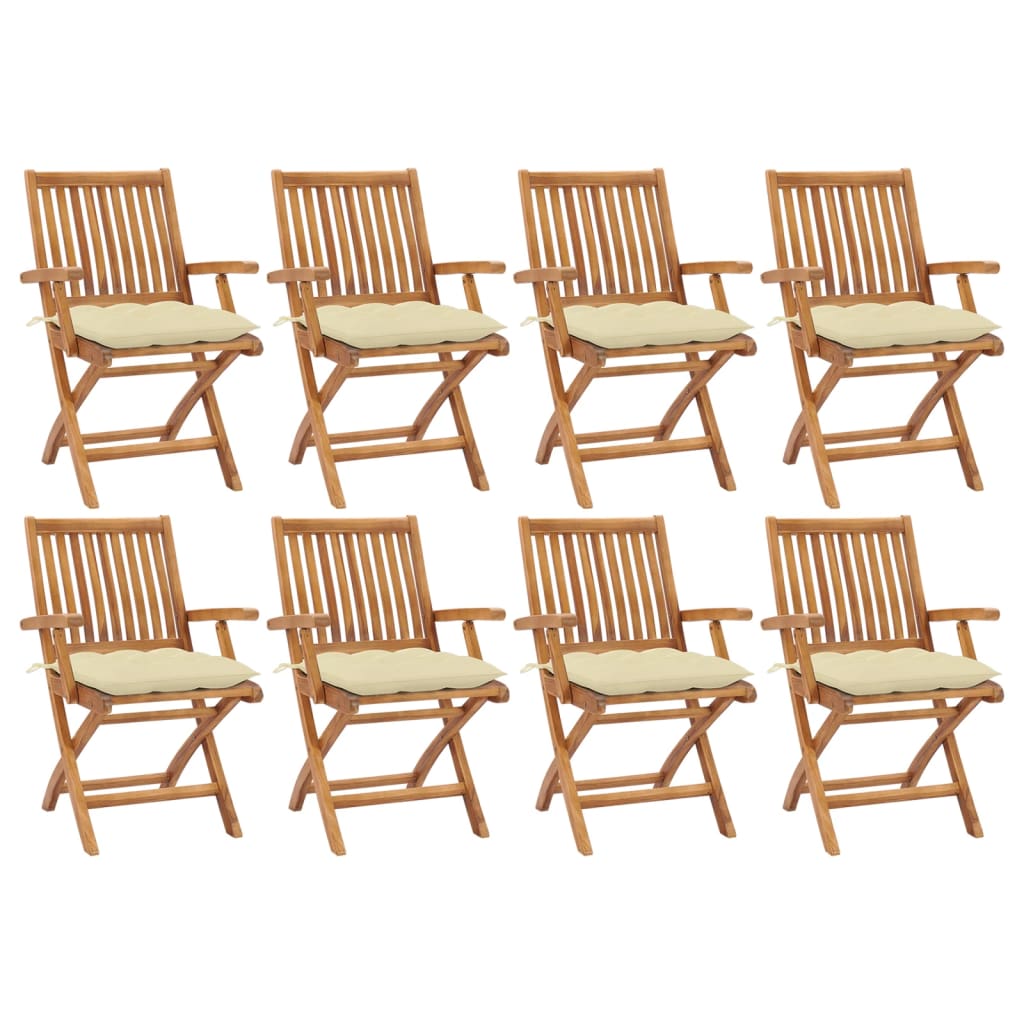 Klappbare Gartenstühle Mit Kissen 8 Stk. Massivholz Teak Creme