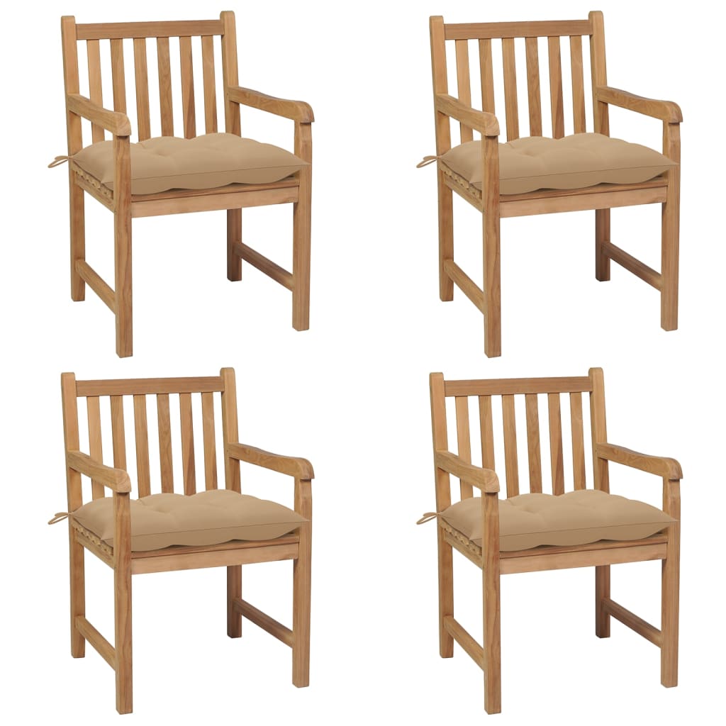 Gartenstühle 8 Stk. Mit Weißen Kissen Massivholz Teak