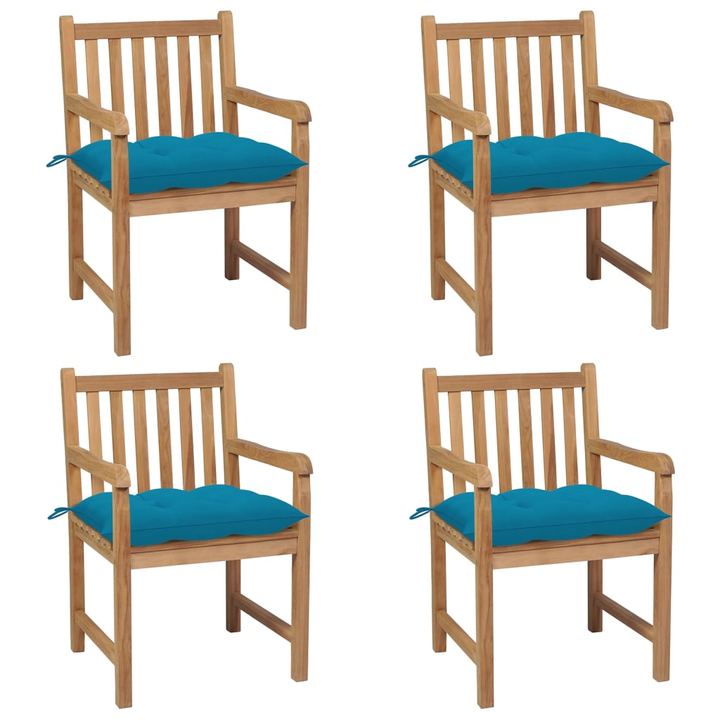 Gartenstühle 8 Stk. Mit Weißen Kissen Massivholz Teak