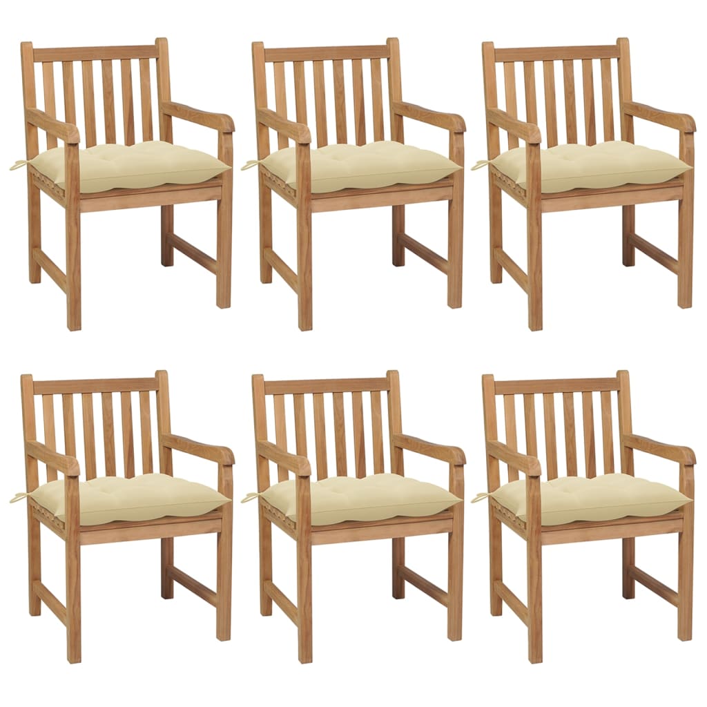 Gartenstühle 8 Stk. Mit Weißen Kissen Massivholz Teak