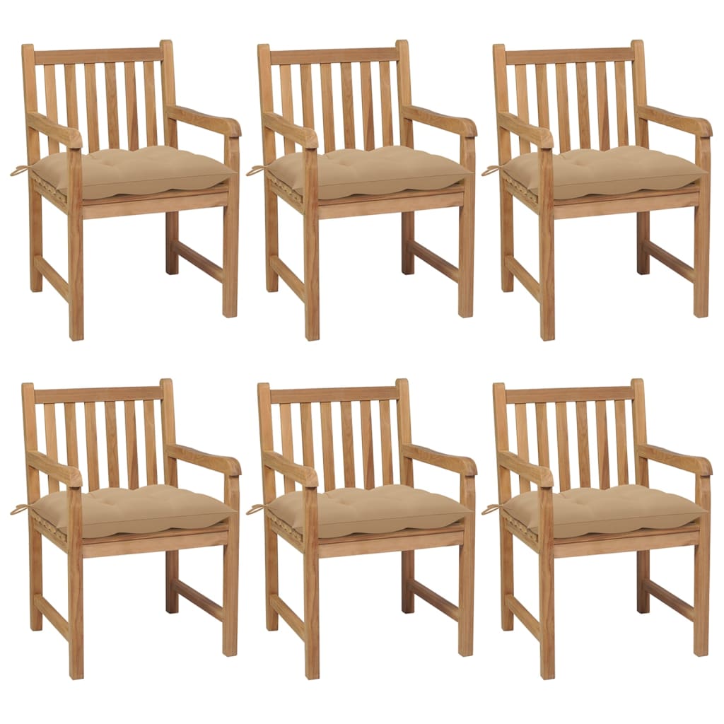 Gartenstühle 8 Stk. Mit Weißen Kissen Massivholz Teak