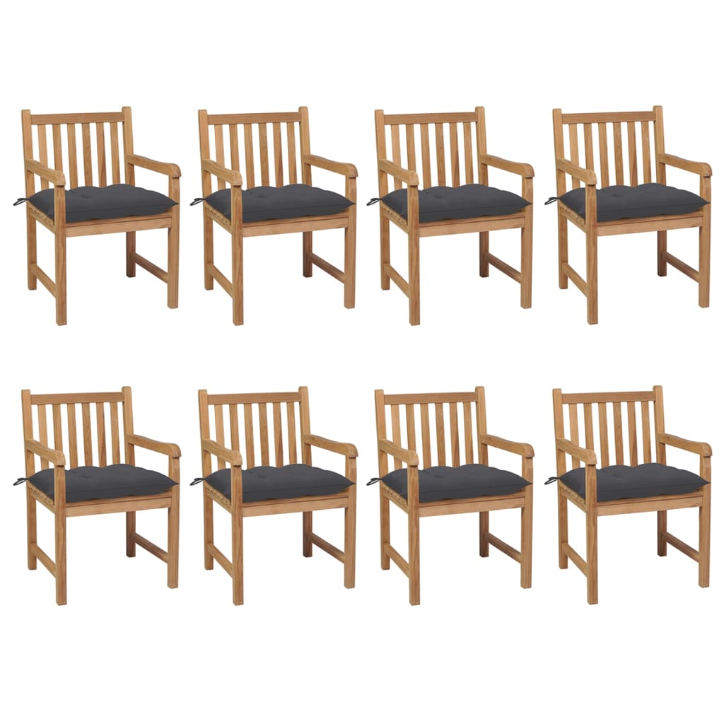 Gartenstühle 8 Stk. Mit Weißen Kissen Massivholz Teak