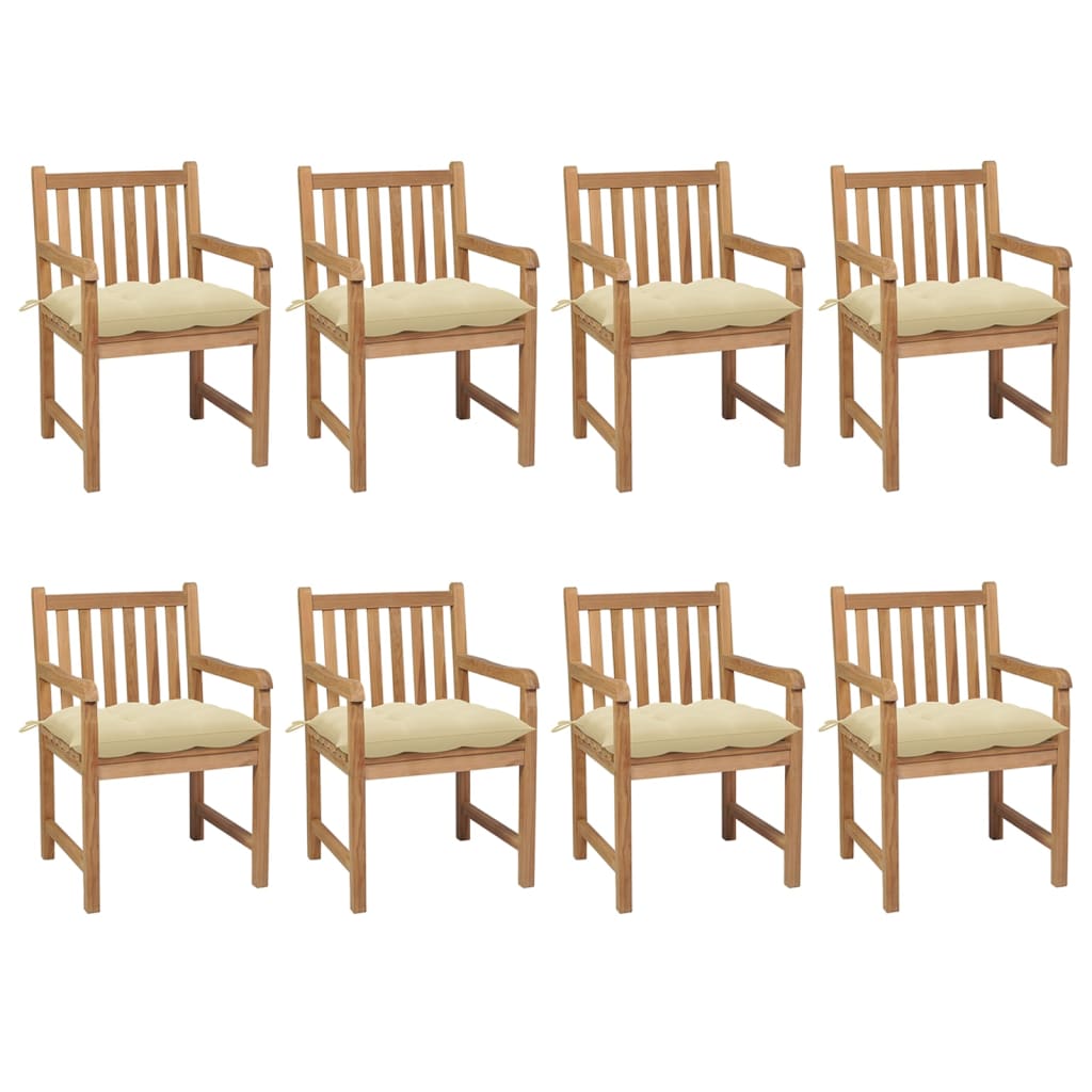 Gartenstühle 8 Stk. Mit Weißen Kissen Massivholz Teak
