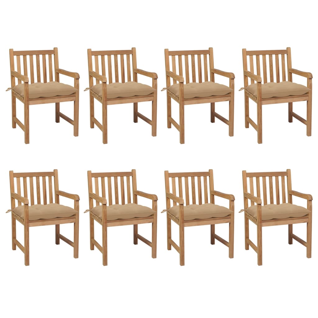 Gartenstühle 8 Stk. Mit Weißen Kissen Massivholz Teak