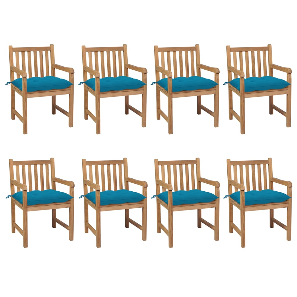 Gartenstühle 8 Stk. Mit Weißen Kissen Massivholz Teak