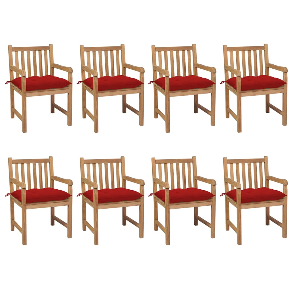 Gartenstühle 8 Stk. Mit Weißen Kissen Massivholz Teak