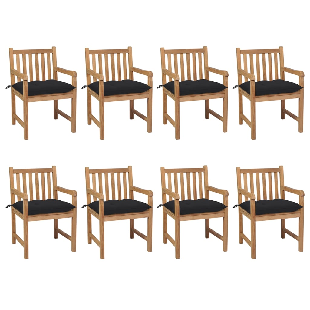 Gartenstühle 8 Stk. Mit Weißen Kissen Massivholz Teak