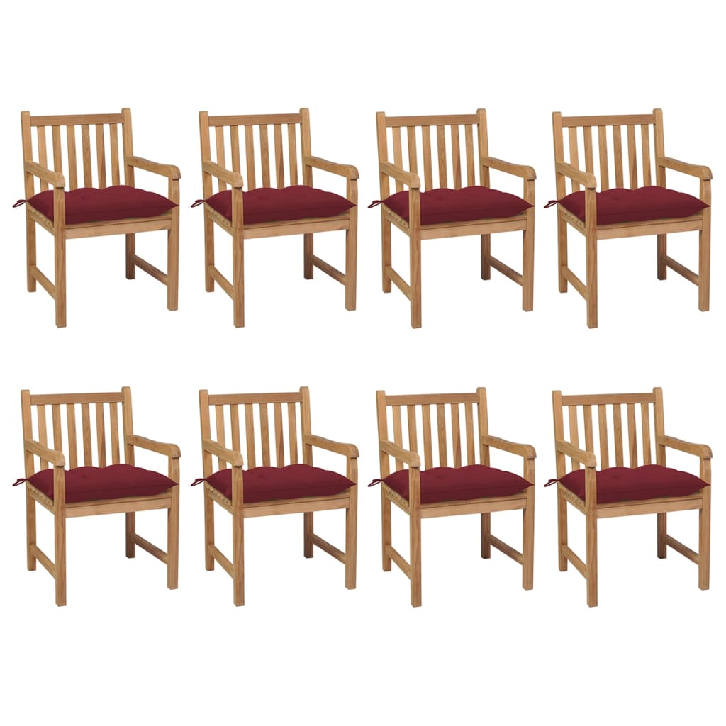 Gartenstühle 8 Stk. Mit Weißen Kissen Massivholz Teak