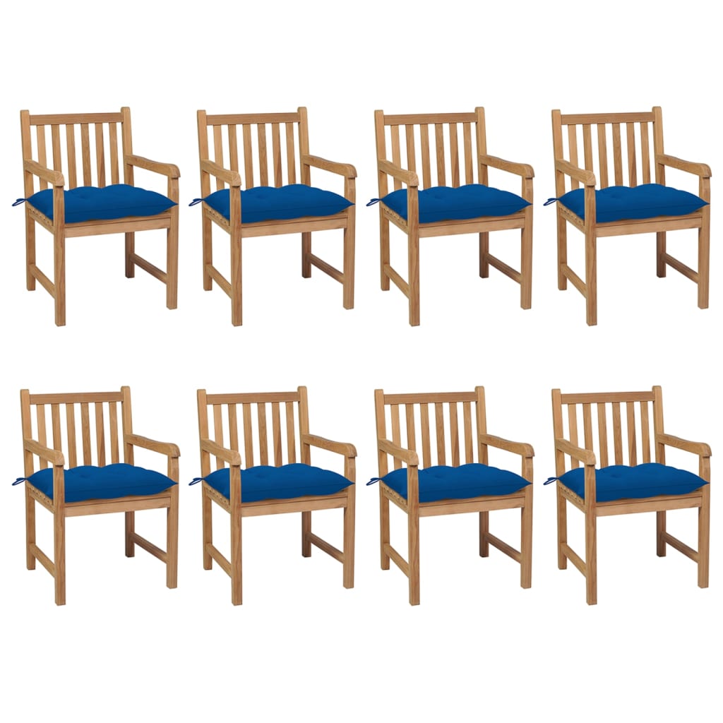 Gartenstühle 8 Stk. Mit Weißen Kissen Massivholz Teak