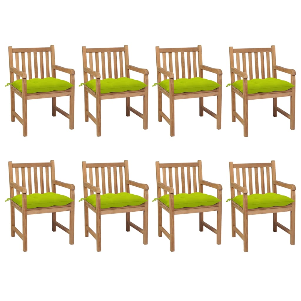 Gartenstühle 8 Stk. Mit Weißen Kissen Massivholz Teak