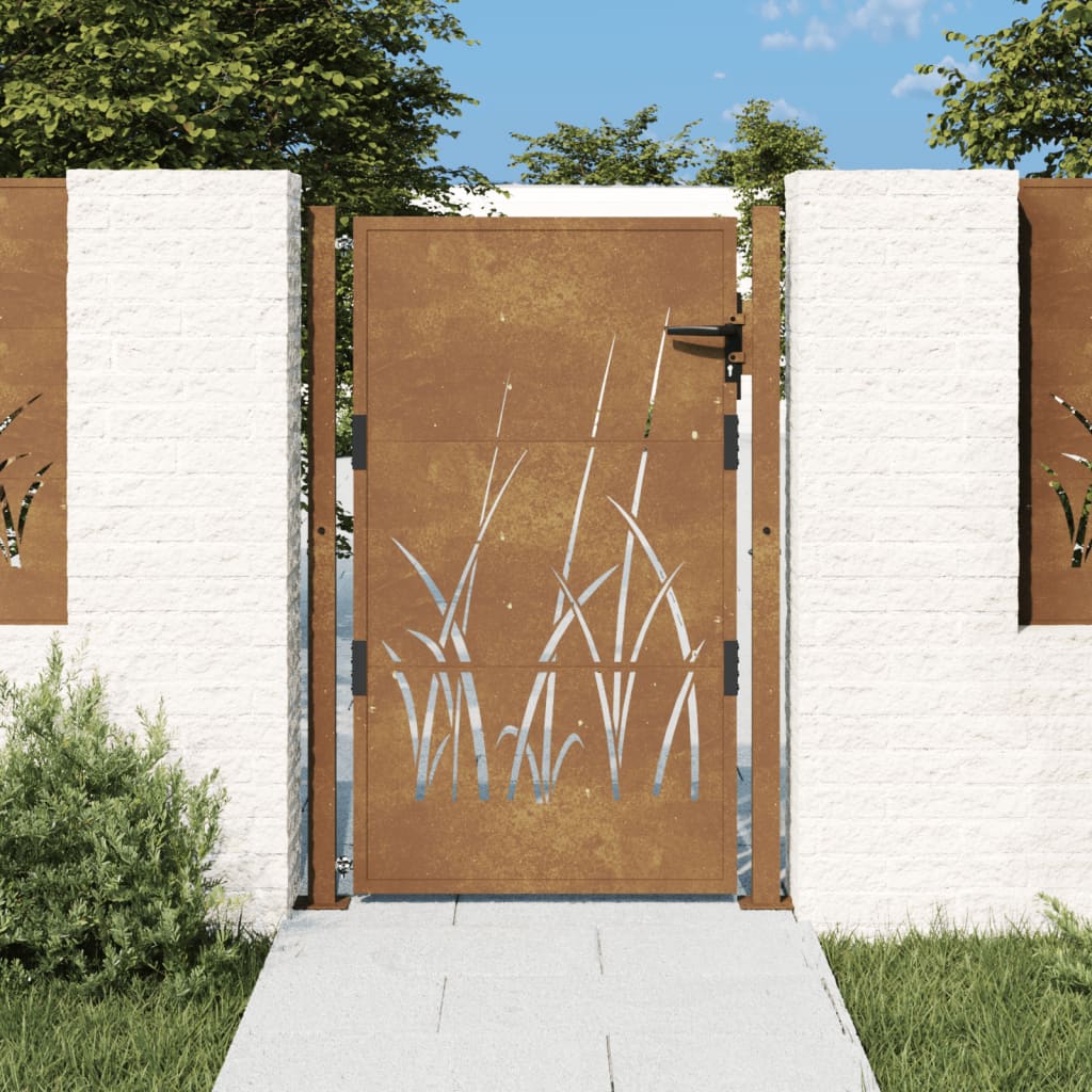 Gartentor Cortenstahl Gras-Design