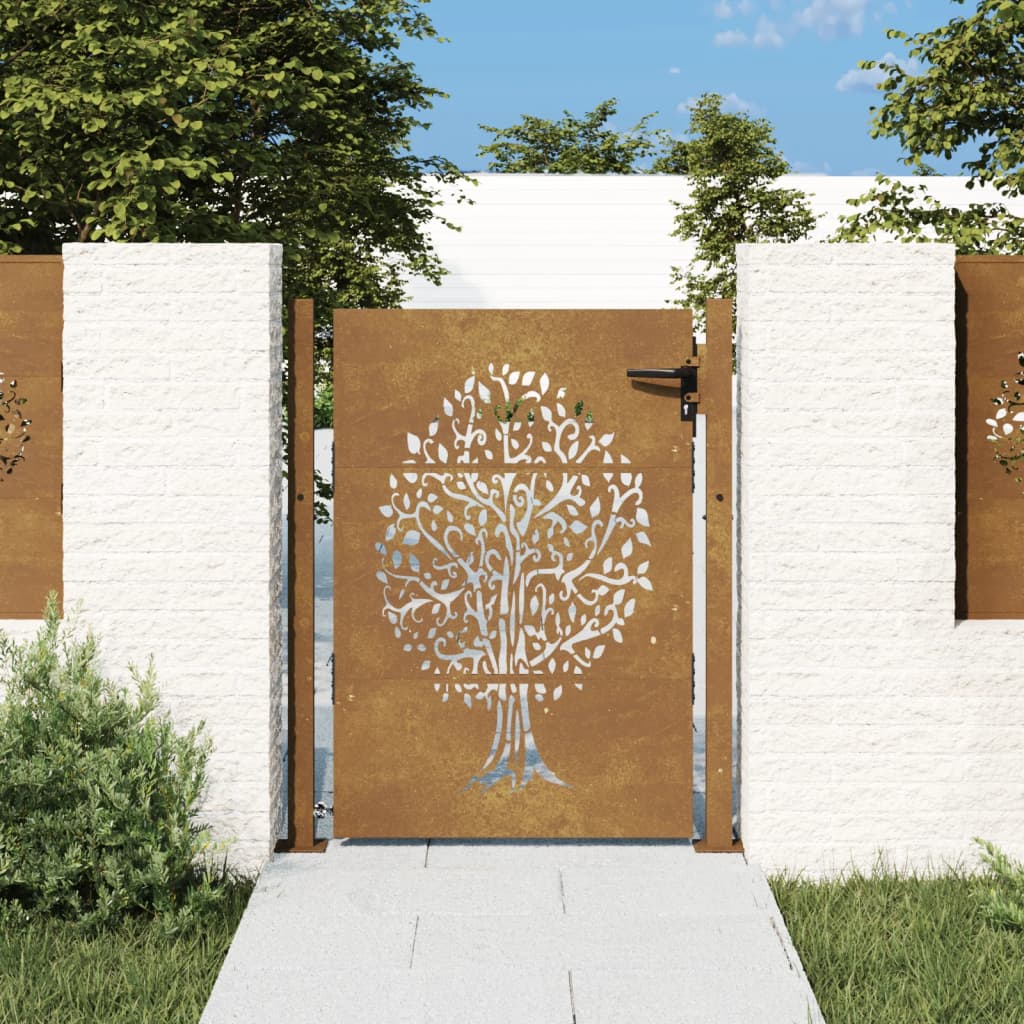 Gartentor Cortenstahl Baum-Design