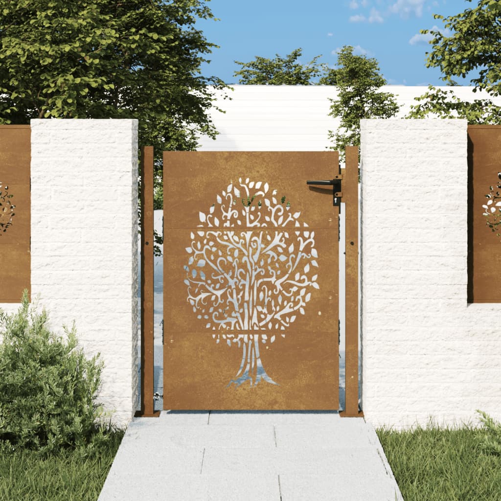 Gartentor Cortenstahl Baum-Design