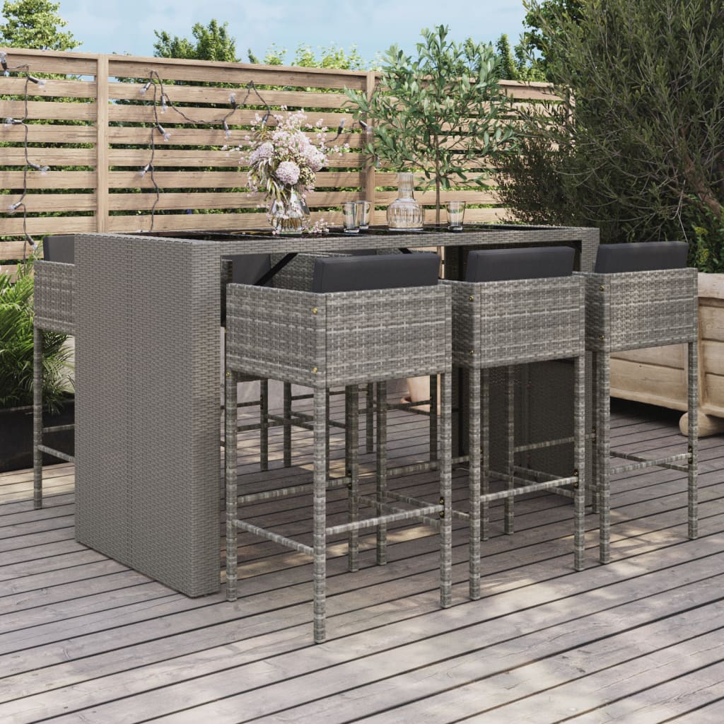 7-Tlg. Gartenbar-Set Mit Kissen Poly Rattan