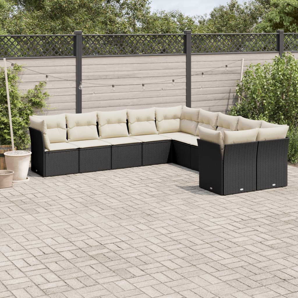11-Tlg. Garten-Sofagarnitur Mit Kissen Beige Poly Rattan