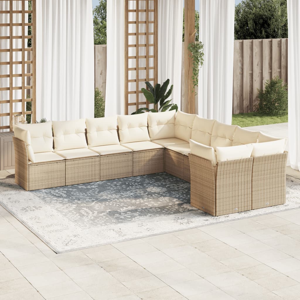 11-Tlg. Garten-Sofagarnitur Mit Kissen Beige Poly Rattan