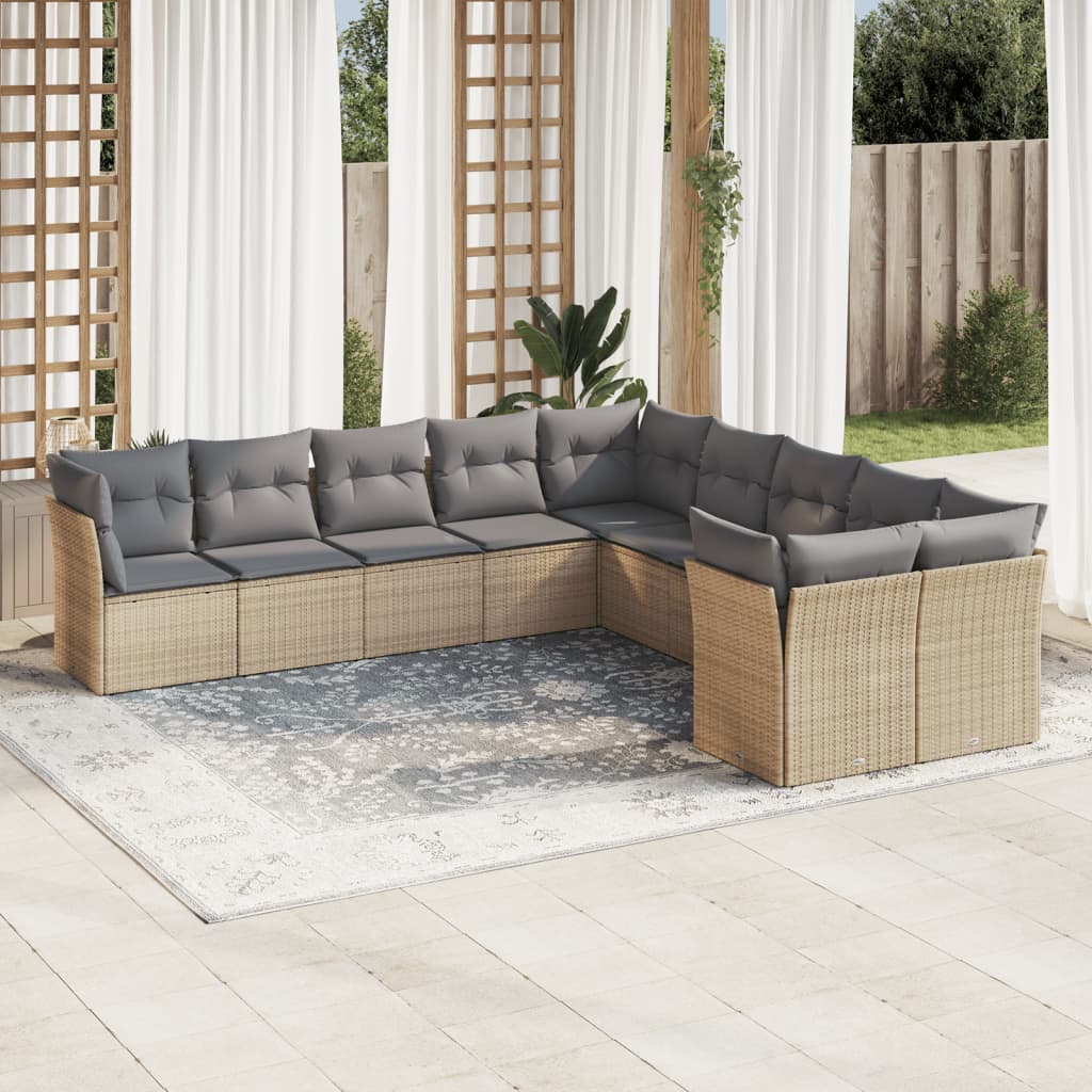 11-Tlg. Garten-Sofagarnitur Mit Kissen Beige Poly Rattan