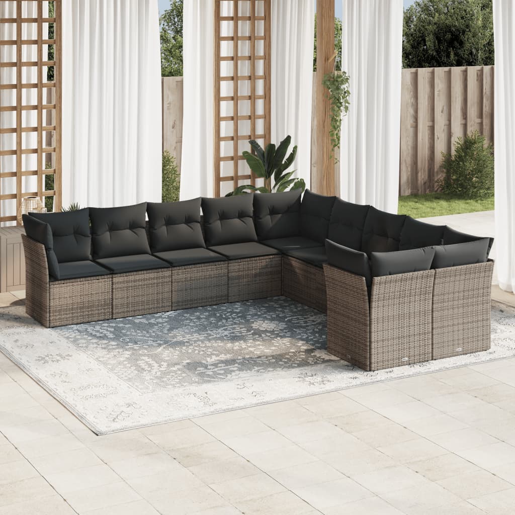 11-Tlg. Garten-Sofagarnitur Mit Kissen Beige Poly Rattan