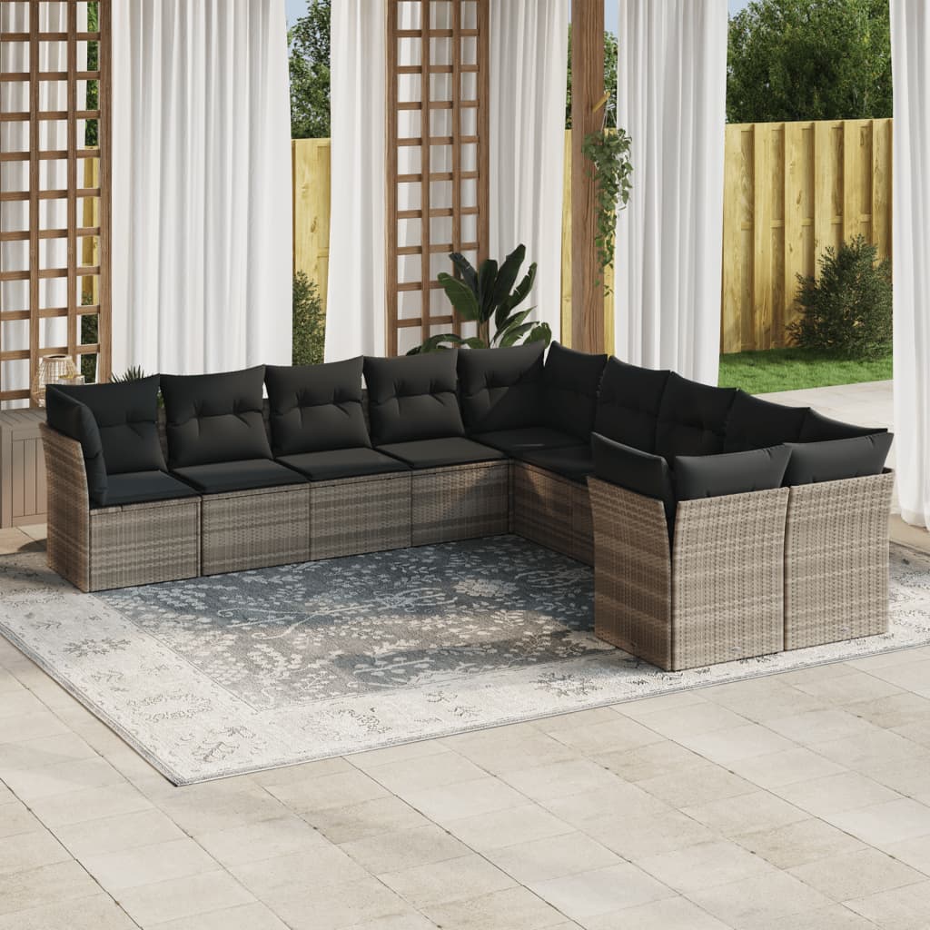 11-Tlg. Garten-Sofagarnitur Mit Kissen Beige Poly Rattan