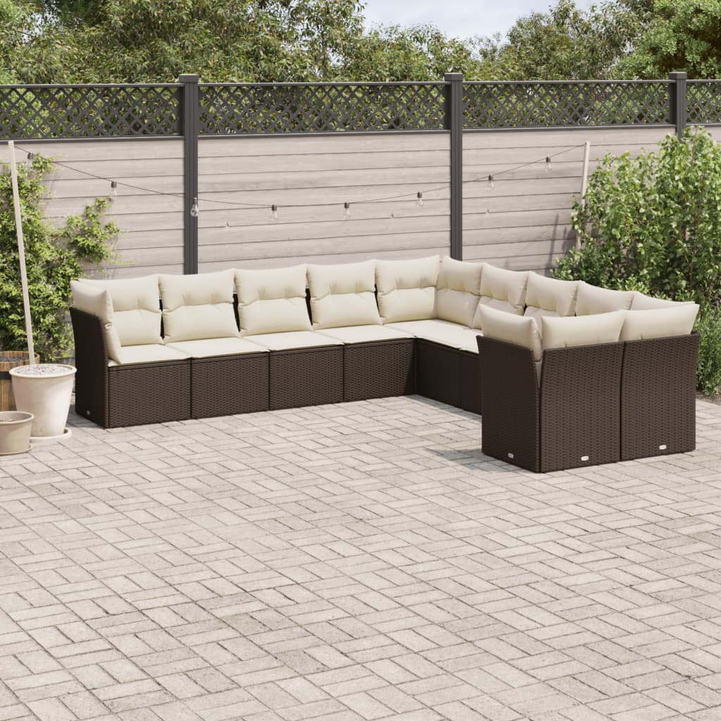 11-Tlg. Garten-Sofagarnitur Mit Kissen Beige Poly Rattan
