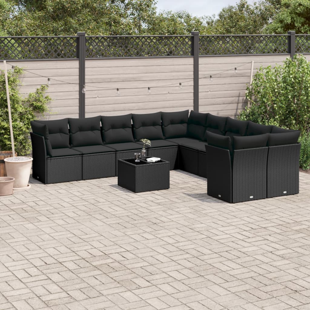11-Tlg. Garten-Sofagarnitur Mit Kissen Beige Poly Rattan