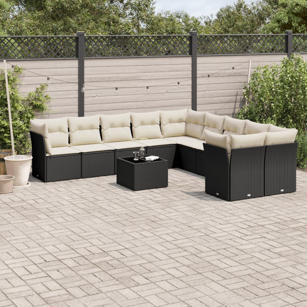 11-Tlg. Garten-Sofagarnitur Mit Kissen Beige Poly Rattan