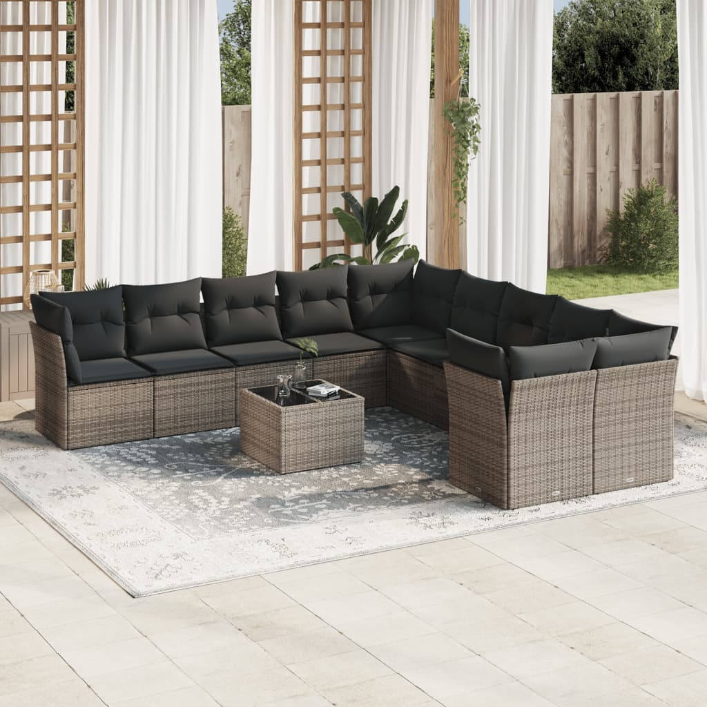 11-Tlg. Garten-Sofagarnitur Mit Kissen Beige Poly Rattan