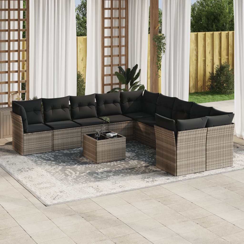 11-Tlg. Garten-Sofagarnitur Mit Kissen Beige Poly Rattan