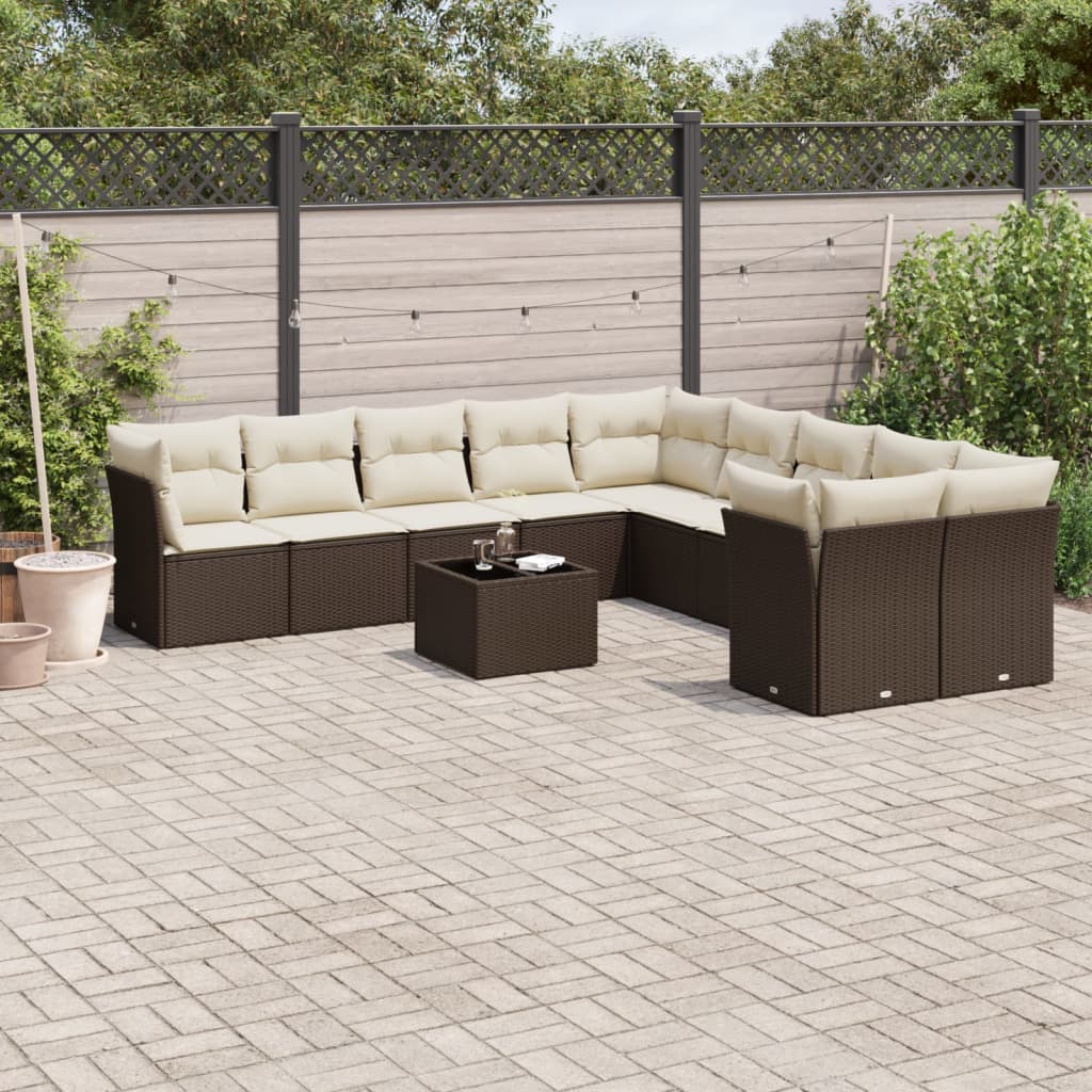 11-Tlg. Garten-Sofagarnitur Mit Kissen Beige Poly Rattan