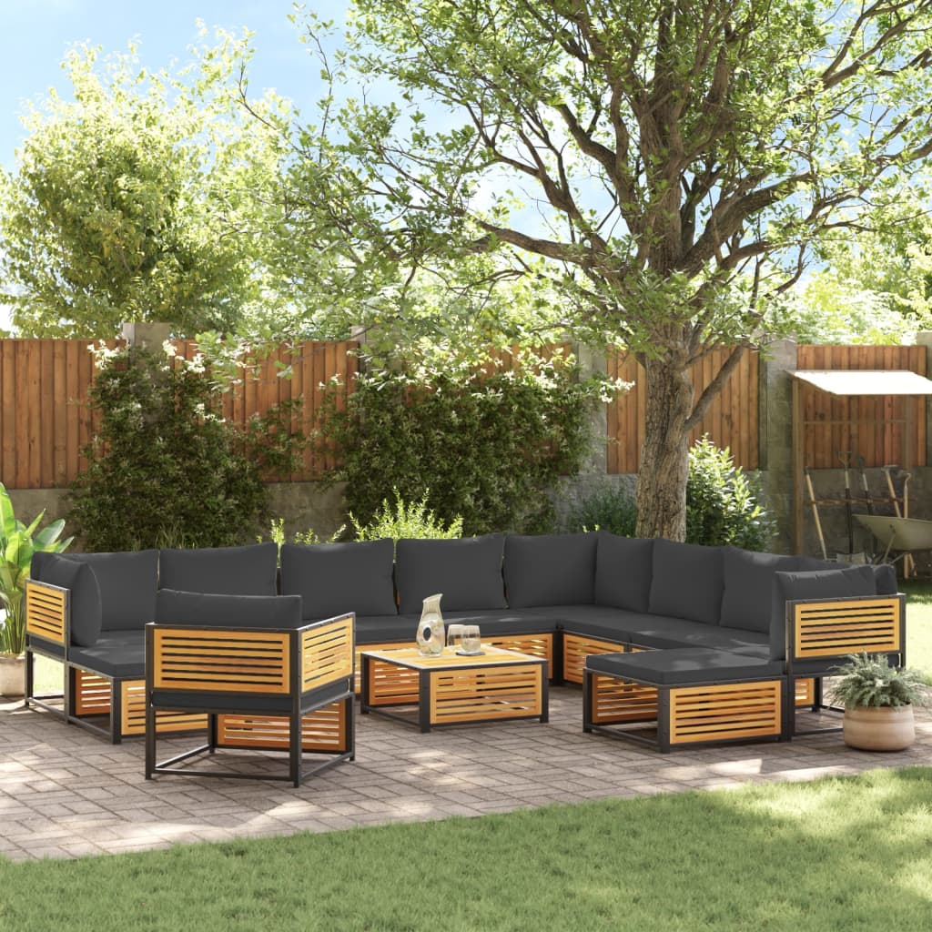 12-Tlg. Garten-Sofagarnitur Mit Kissen Massivholz Akazie