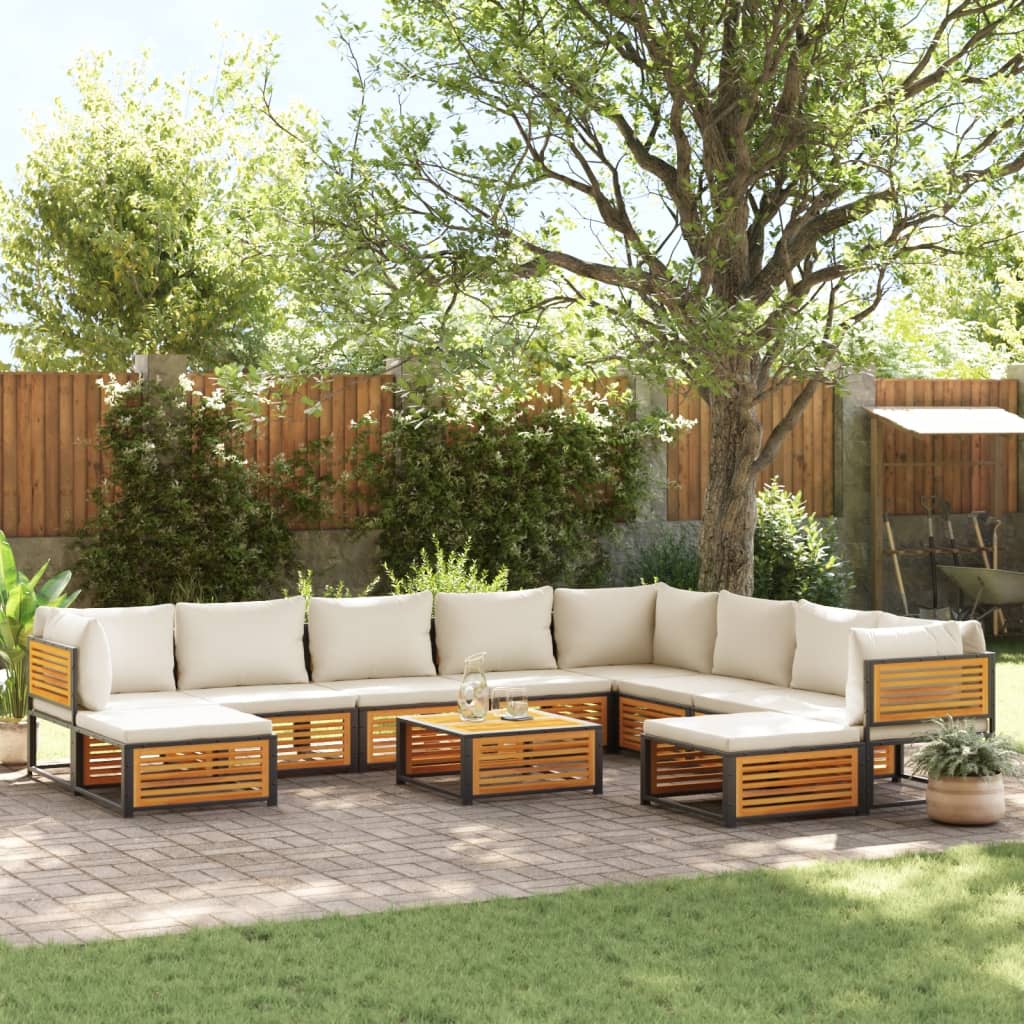 12-Tlg. Garten-Sofagarnitur Mit Kissen Massivholz Akazie