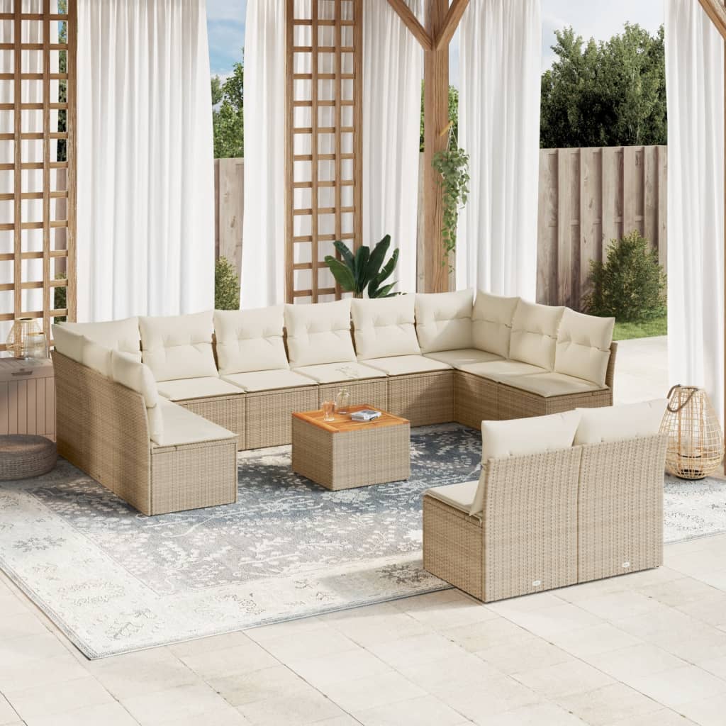 13-Tlg. Garten-Sofagarnitur Mit Kissen Poly Rattan